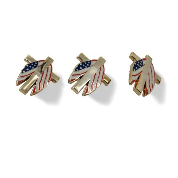 American USA Flag with Cross Enamel PIN Brooch Set of 3 Patriotic Christian - Picture 1 of 10
